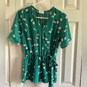 Sienna Sky Green Floral Wrap Blouse